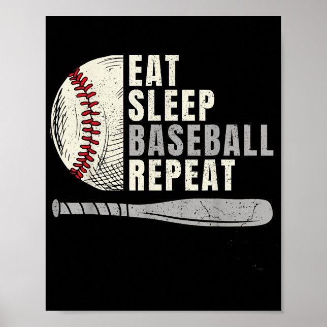 Eat Sleep Baseball Wiederholung Funny Baseball Pla Poster (Vorne)