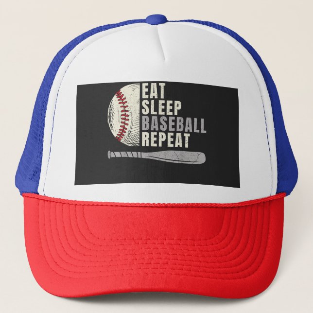 Eat Sleep Baseball Wiederholung Funny Baseball Pla Truckerkappe (Vorderseite)