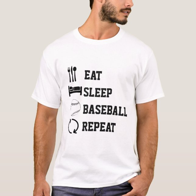 Eat Sleep Baseball Wiederholung Sport T-Shirt (Vorderseite)