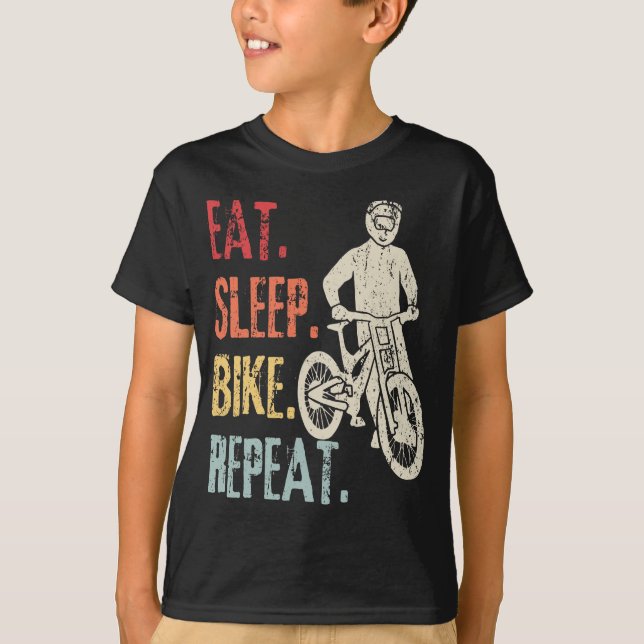 Eat Sleep Bike Wiederholung Retro Bike Mountainbik T-Shirt (Vorderseite)