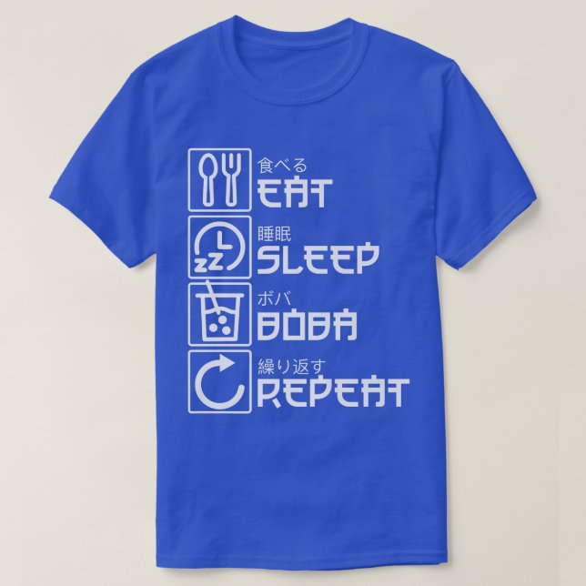 Eat Sleep Boba Wiederholung Anime Bubble Tea Manga T-Shirt (Design vorne)