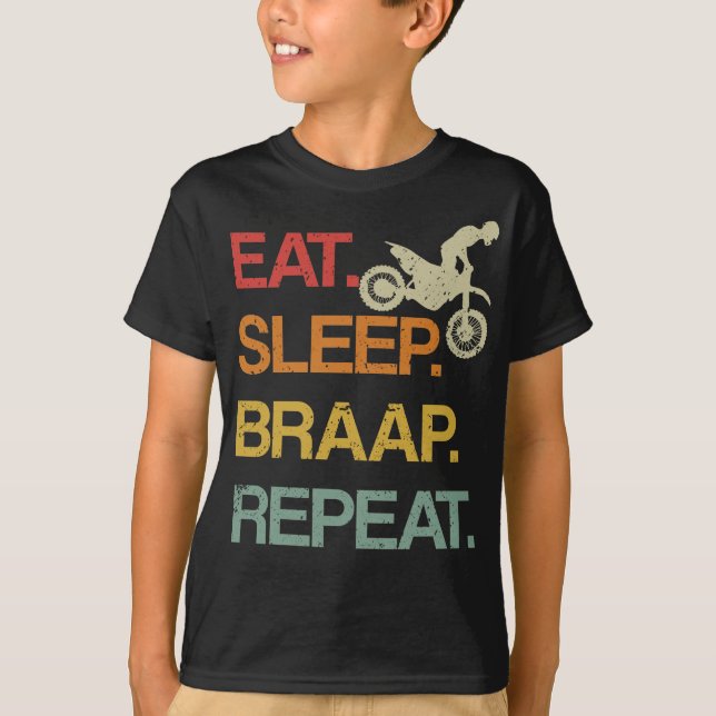 Eat Sleep Braap Wiederholung Retro Motocross Sound T-Shirt (Vorderseite)