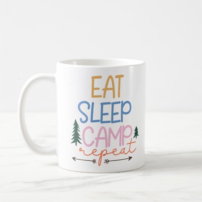 Eat Sleep Camp Wiederholung Funny Kaffeetasse (Links)