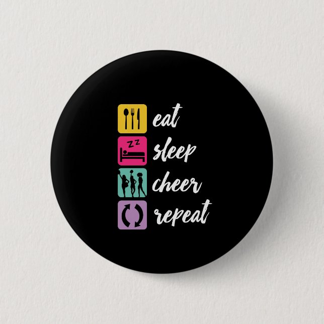 Eat Sleep Cheer Wiederholung Cheerleader Cheerlead Button (Vorderseite)