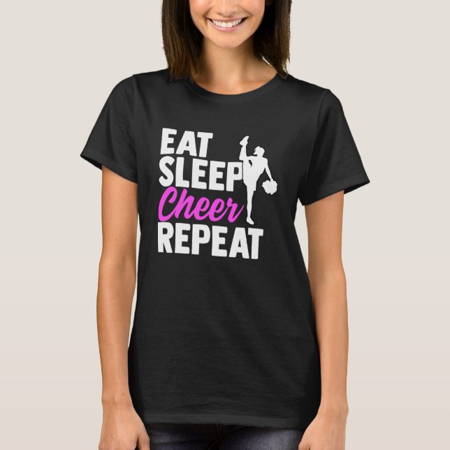 Eat Sleep Cheer Wiederholung Cheerleading Sports L T-Shirt (Vorderseite)