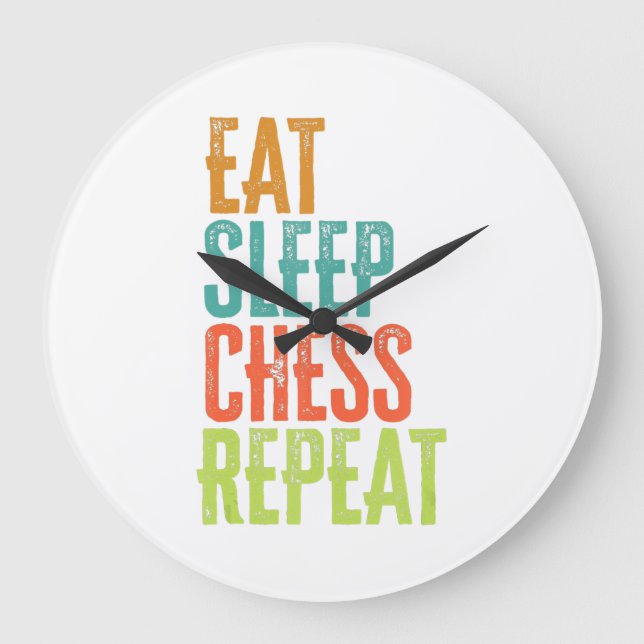 eat Sleep Chess Repeat Master Coach Legend Große Wanduhr (Vorderseite)