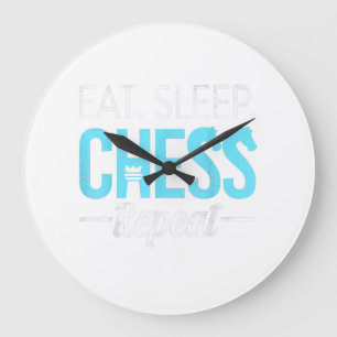 Eat Sleep Chess Repeat Player Board Kids Boy Game Große Wanduhr