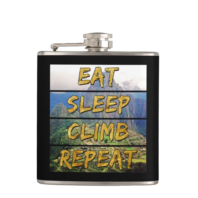 Eat Sleep Climb Repeat - Machu Picchu, Peru Flachmann (Vorderseite)
