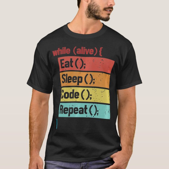 Eat Sleep Code Repeat Full Stack Coder Software De T-Shirt (Vorderseite)