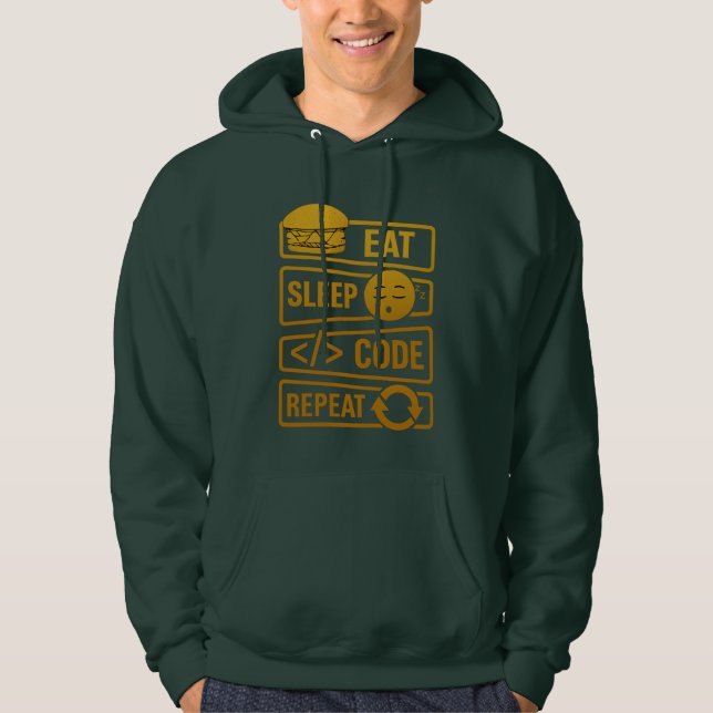 Eat Sleep Code Repeat – Gold Tech Lifestyle Design Hoodie (Vorderseite)