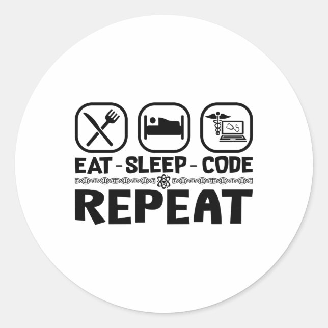 Eat Sleep Code Repeat Medical Coder Coding Gift Runder Aufkleber (Vorderseite)