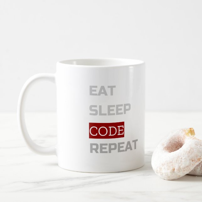 Eat Sleep CODE Wiederholung Kaffeetasse (Mit Donut)