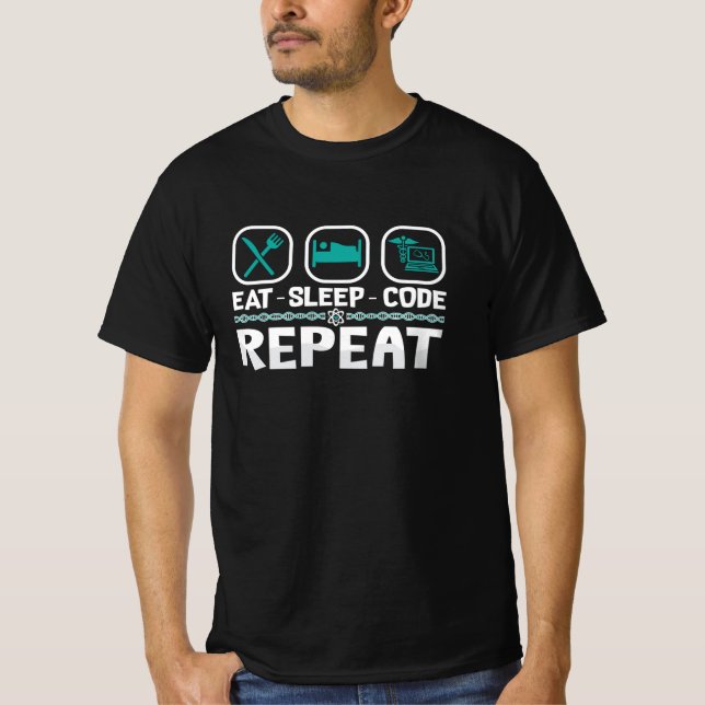 Eat Sleep Code Wiederholung medizinischer Coder IC T-Shirt (Vorderseite)