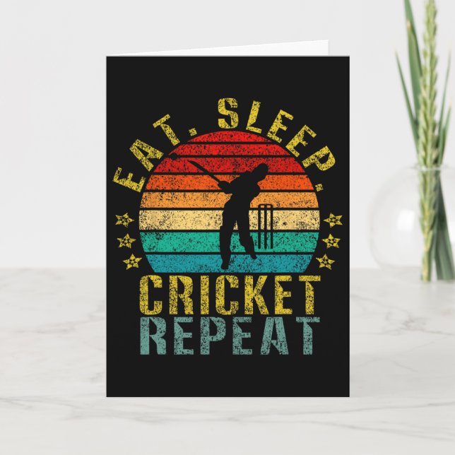 Eat Sleep Cricket Repeat Funny Retro  Karte (Vorderseite)