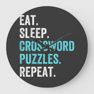 Eat.Sleep. Crossword Puzzles. Repeat. Große Wanduhr