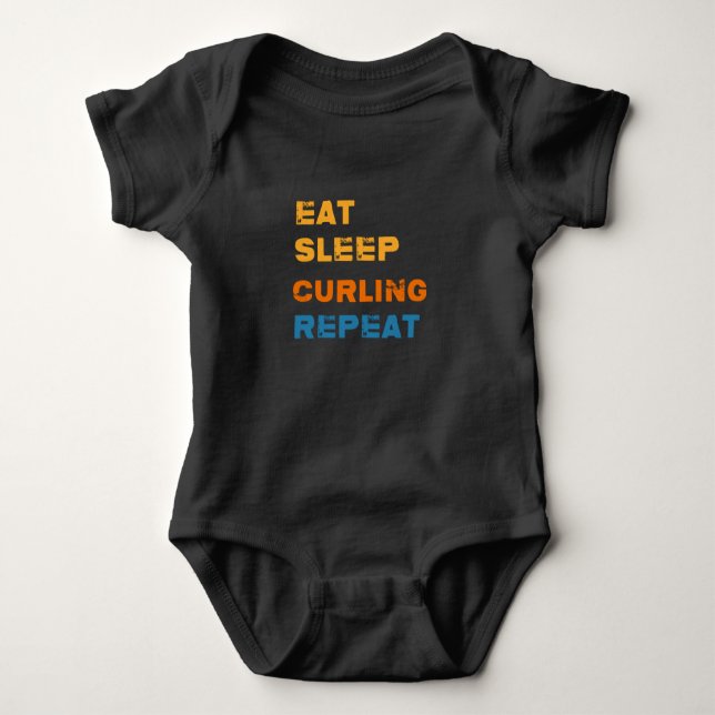 Eat Sleep Curling Wiederholung, Curling Fan Baby Strampler (Vorderseite)
