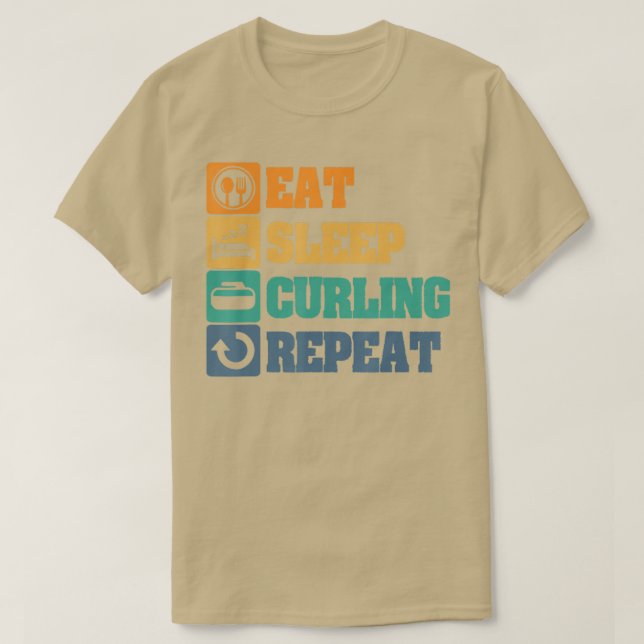 Eat Sleep Curling Wiederholung Retro Curling T-Shirt (Design vorne)