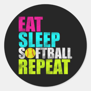 Eat Sleep Fastpech Softball Wiederholen Funny Funn Runder Aufkleber