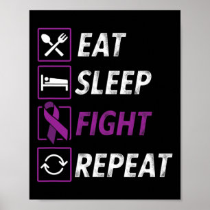 Eat Sleep Fight Wiederholung Lila Ribbon Epilepsie Poster