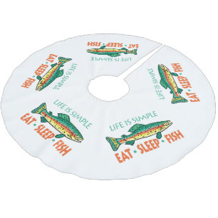 Eat Sleep Fish - Funny Fishing Sprichwort Polyester Weihnachtsbaumdecke