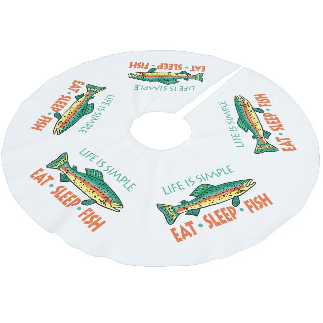 Eat Sleep Fish - Funny Fishing Sprichwort Polyester Weihnachtsbaumdecke (Schrägansicht)