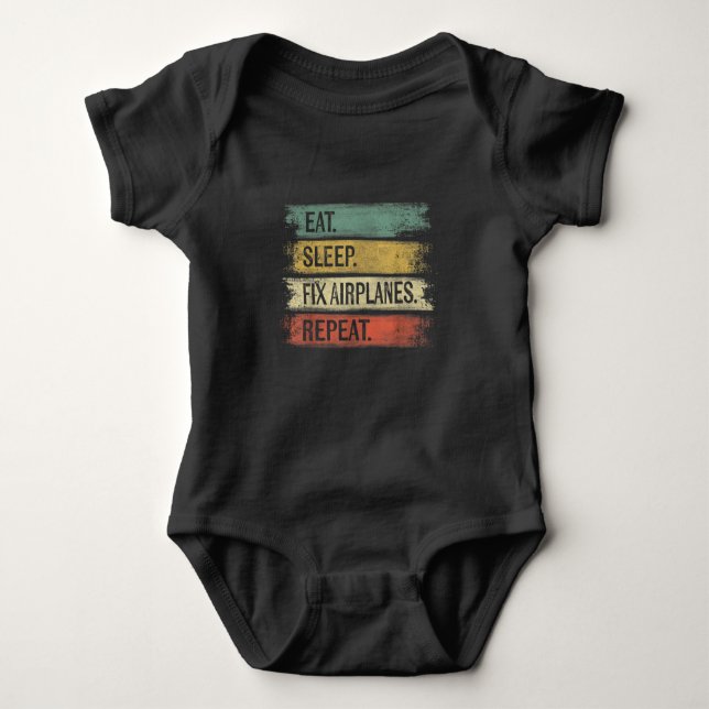 Eat Sleep Fix Airplanes Repeat Funny Aircraft Baby Strampler (Vorderseite)