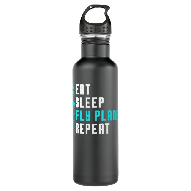 Eat Sleep Fly Planes Repeat - Trendy Airplane Pilo Edelstahlflasche (Vorderseite)