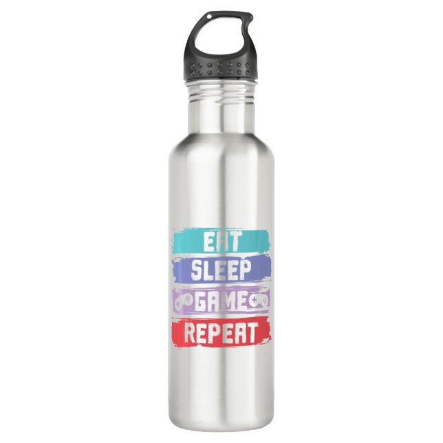 Eat Sleep Game Repeat Controller Edelstahlflasche (Vorderseite)