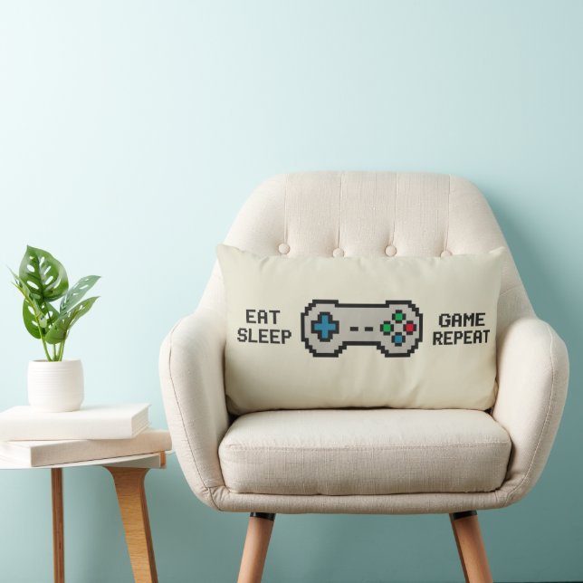 Eat Sleep Game Repeat – Cool Pixel Gamer Pillow Lendenkissen (Stuhl )