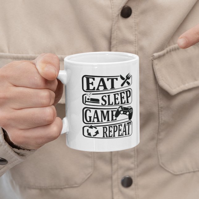 Eat Sleep Game Repeat Gamer Kaffeetasse (Von Creator hochgeladen)