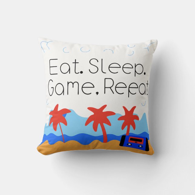 "Eat. Sleep. Game. Repeat." Retro Gaming Kissen (Vorderseite)