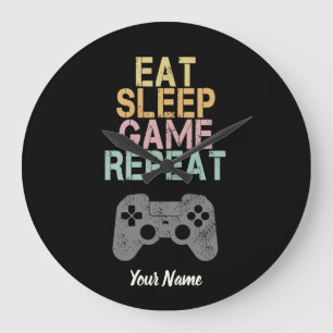 Eat Sleep Game Repeat Sprichwort Geschenk für Gam Große Wanduhr