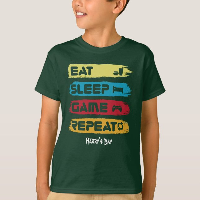 EAT SLEEP GAME REPEAT - Text anpassen T-Shirt (Vorderseite)