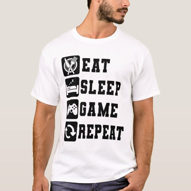 Eat Sleep Game Wiederholung Funny Gaming Console T-Shirt (Vorderseite)