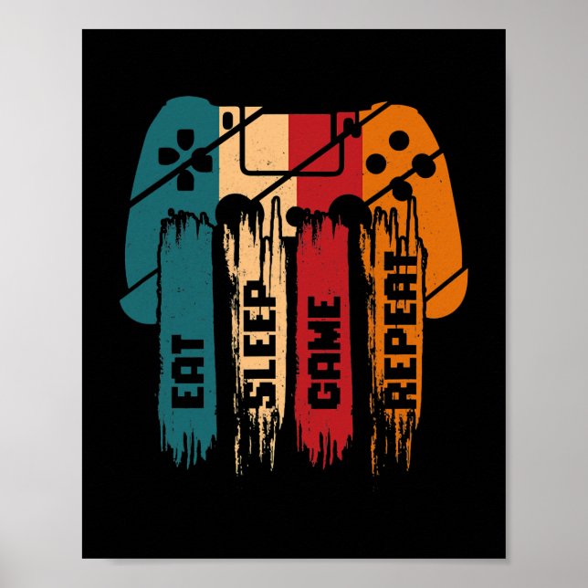 Eat Sleep Game Wiederholung Gaming Gifts Gamer Boy Poster (Vorne)