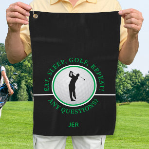 Eat Sleep Golf Repeat Funny Golfer Black Green Golfhandtuch
