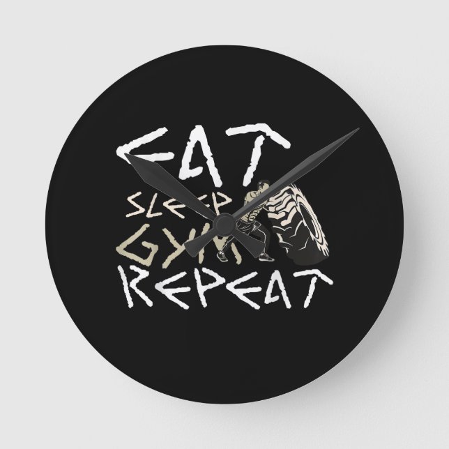 Eat Sleep Gym Wiederholung funny Zitat Runde Wanduhr (Vorderseite)