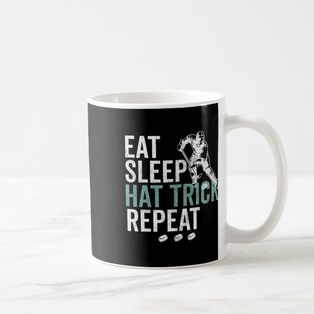 Eat Sleep Hat Trick Repeat Cool Ice Hockey Puck Fa Kaffeetasse (Rechts)