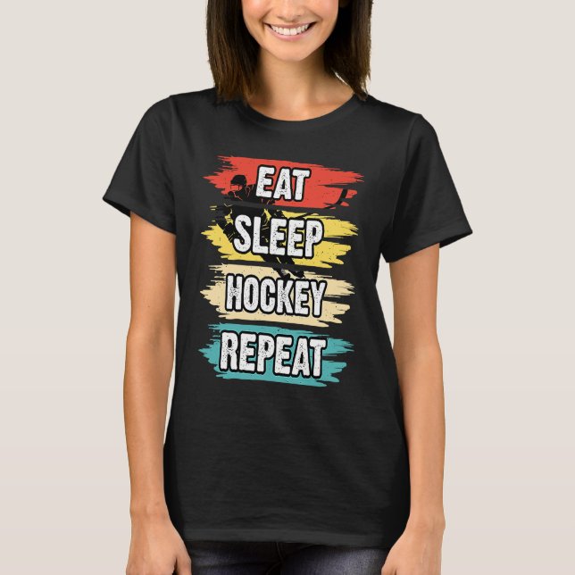 Eat Sleep Hockey Repeat Funny Ice Hockey Frisbee L T-Shirt (Vorderseite)