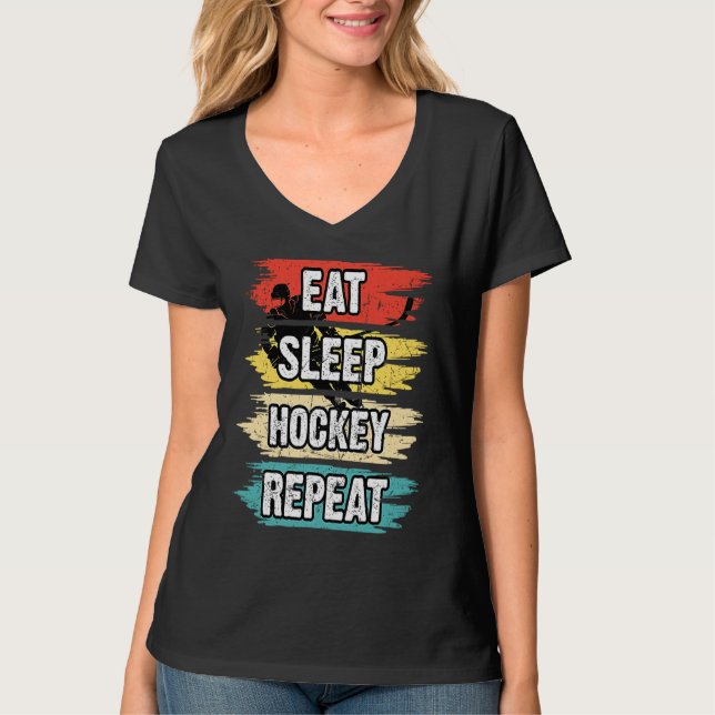 Eat Sleep Hockey Repeat Funny Ice Hockey Frisbee L T-Shirt (Vorderseite)