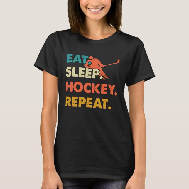Eat Sleep Hockey Repeat Funny Ice Hockey Frisbee L T-Shirt (Vorderseite)