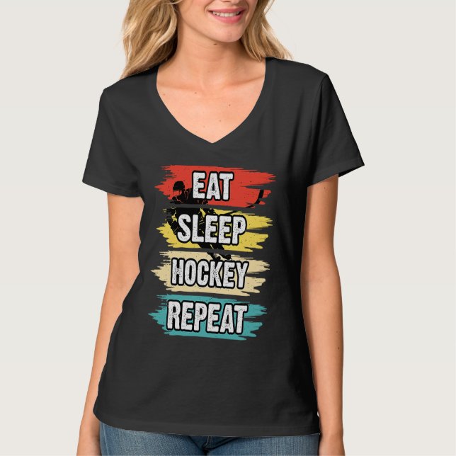 Eat Sleep Hockey Repeat Funny Ice Hockey Frisbee L T-Shirt (Vorderseite)