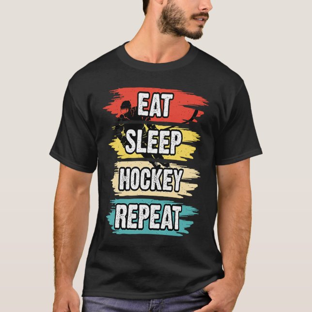 Eat Sleep Hockey Repeat Funny Ice Hockey Frisbee L T-Shirt (Vorderseite)