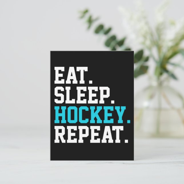 Eat Sleep Hockey Repeat - Hockey Liebhaber Postkarte (Stehend Vorderseite)