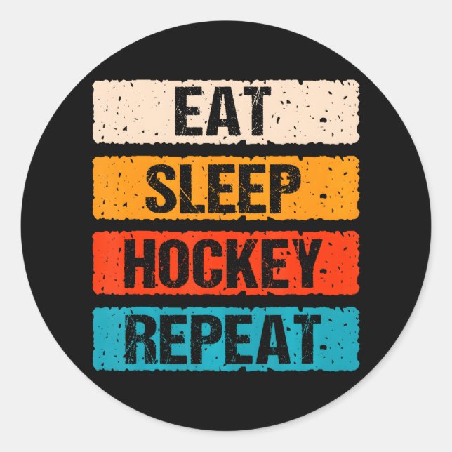 Eat Sleep Hockey Wiederholung Coole USA Ice Sports Runder Aufkleber (Vorderseite)