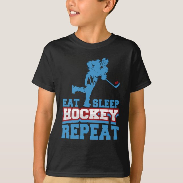 Eat Sleep Hockey Wiederholung Funny für Hockey Spi T-Shirt (Vorderseite)