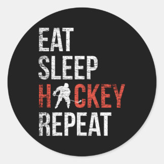 Eat Sleep Hockey Wiederholung Jugend Eishockey Runder Aufkleber