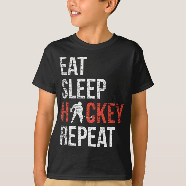 Eat Sleep Hockey Wiederholung Jugend Eishockey T-Shirt (Vorderseite)