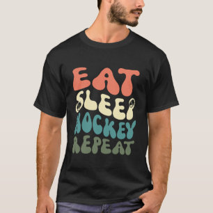 Eat Sleep Hockey Wiederholung lustiges Retro-Vinta T-Shirt