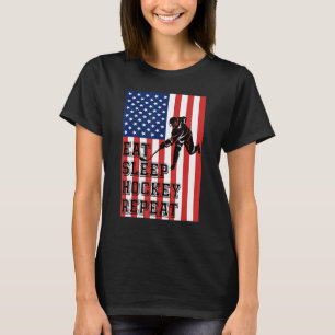Eat Sleep Hockey Wiederholung Us Flag T-Shirt
